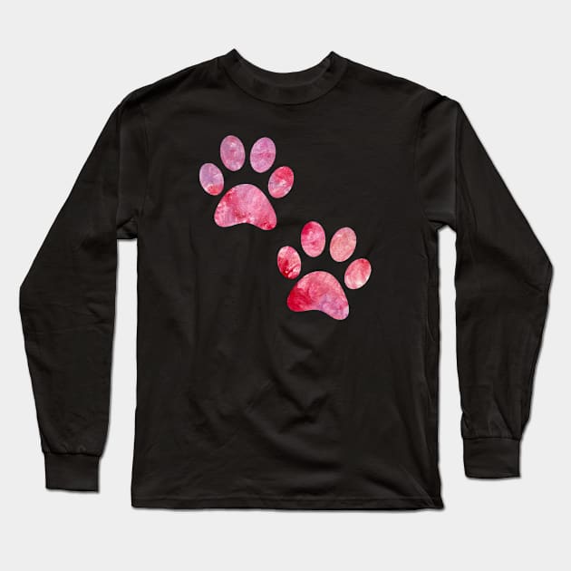 watercolor dog paw pink, watercolor puppy paw watercolour puppy paws Long Sleeve T-Shirt by WatercolorFun